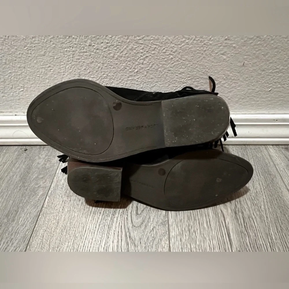 Lucky Brand Black Fringe Suede Boots size 8.5
